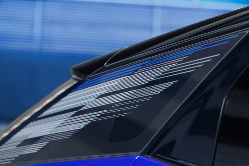 Close-up of the Modern Pattern on the 2026 OPTIQ-V Rear Quarter Glass | Williamson Cadillac in Miami FL