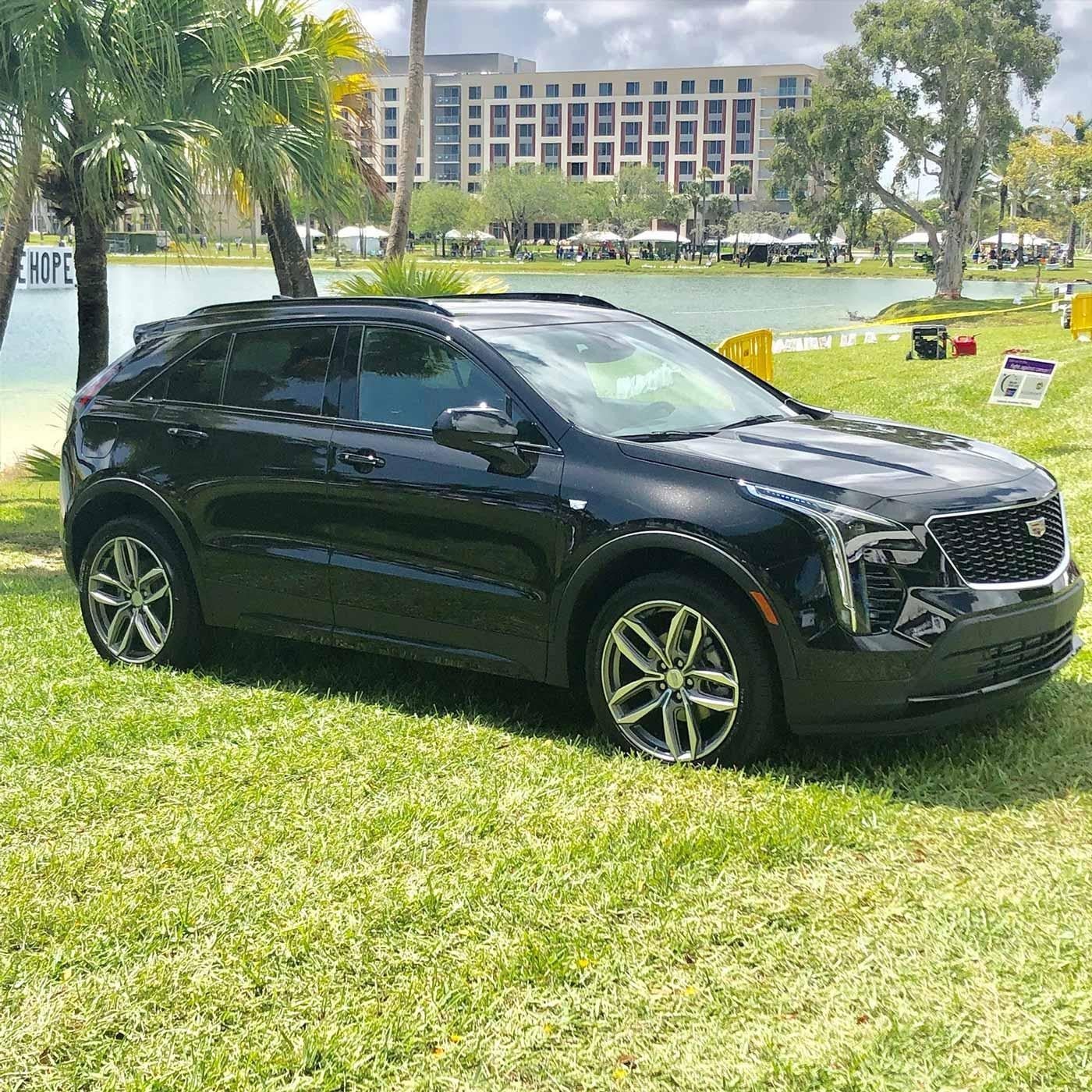 Car in grass facing right